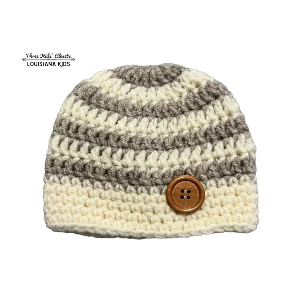 Handmade Newborn Cream Crochet Striped Hat